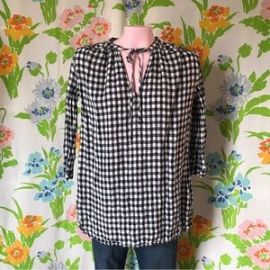 J. Crew 100% Linen Blue Gingham Checked Tunic Blouse Shirt Relaxed Fit XXS